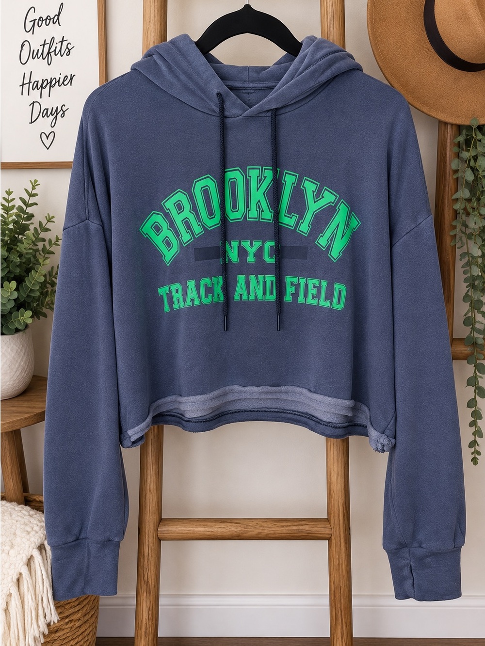 Aerie Offline Brooklyn Track and Field Blue Cropped Hoodie - Aerie